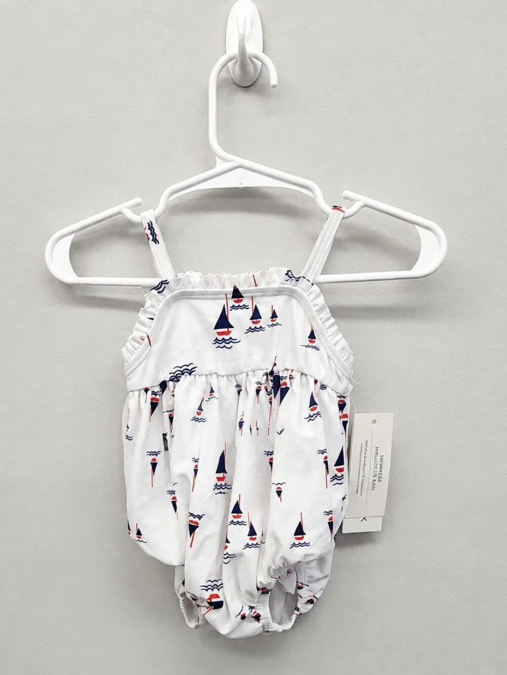 NWT Janie and Jack 0-3M Sailboat Print One Piece Swimsuit Red White Blue